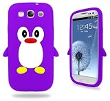 Samsung Purple Penguin Silicone Case Cover With Free Custom Screen Protector, WirelessGeeks247 Metallic Detachable Touch Screen Stylus Pen and Anti Dust Plug For Samsung Galaxy S3 i9300