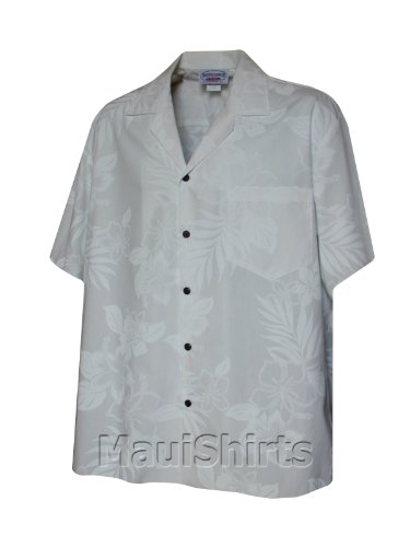 Boys Elegant Tropical White Hawaiian Aloha Poplin Cotton Shirt