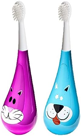 Set of 2 Violife Rockee Childrens Toothbrushes &amp; 2 Extra Brushheads Ergonomically Designed Replaceable Brush Heads (Cat &amp; Dog)