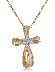 18k Gold Plated Sterling Silver Diamond Cross Pendant Necklace (1/4 Cttw, I-J Color, I2-I3 Clarity), 18"