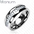 Solid Titanium with Square CZ Stone Band Ring