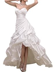 A-line Pleated Draped Lace-Up Organza/Satin Off the Shoulder Sleeveless Sweetheart High-Low-Hem Wedding Dress  with a Brush/Sweep Train 