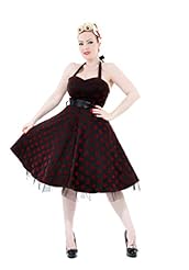 Fit-and-Flare Cocktail Stretchy Polka Dot Print Halter Cotton/Velvet  Dress