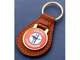 Ford Mustang Red Logo Brown Leather Keychain