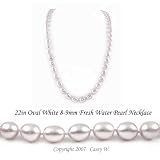 Single Strand 22 Inch 8-9mm white Oval Shape Freshwater Cultured Pearl Necklace