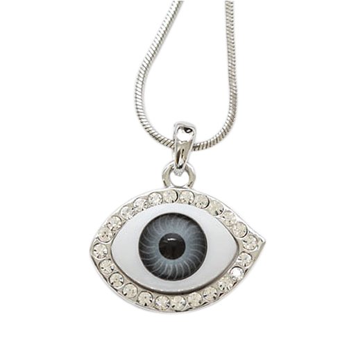 Lucky Grey Eye Crystal Accent Charm Pendant Necklace Fashion Jewelry