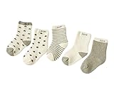 ベビーソックス 子供靴下 綿 厚手 秋冬 可愛い 男の子 女の子 星 月 5ペア グレー （0-1歳）