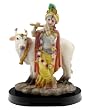 Colorful Resin Lord Krishna with a Cow on a base