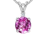 1.53 cts Round Lab Created Pink Sapphire and Genuine Diamond Pendant - 14kt White or Yellow Gold