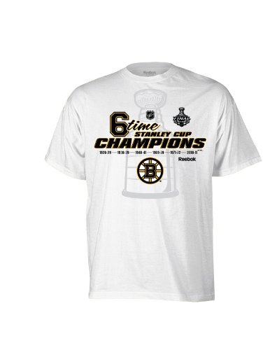 NHL Men's Boston Bruins 6-Time Stanley Cup Champions Commemorative Tee Shirt (White, X-Large)