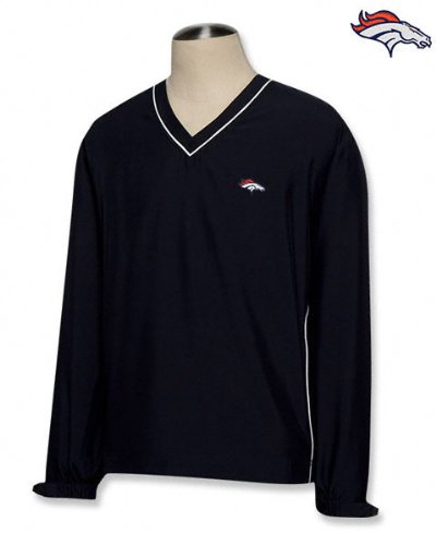 Denver Broncos Navy Cutter & Buck Windtec V-Neck Windshirt - Medium