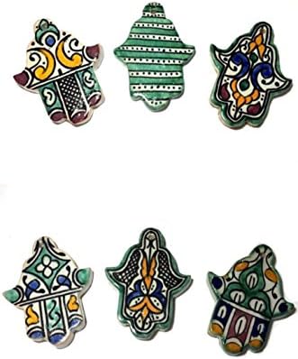 Moroccan Khamsa Hand Lucky Amulet Glazed Ceramic Mosaic Tile Hang Wall Multicolor