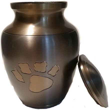 Beautiful Small Paw Print Pet Urn for Your Loving Dog or Cat Ashes (50 Cubic Inch, Silver)