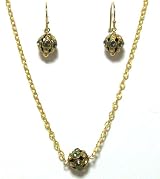 Pearlstone 14K Gold Filled Vintage Inspired Pave Crystal Ball Strand Necklace With Black Diamond and Clear Swarovski Crystals With Matching Earrings