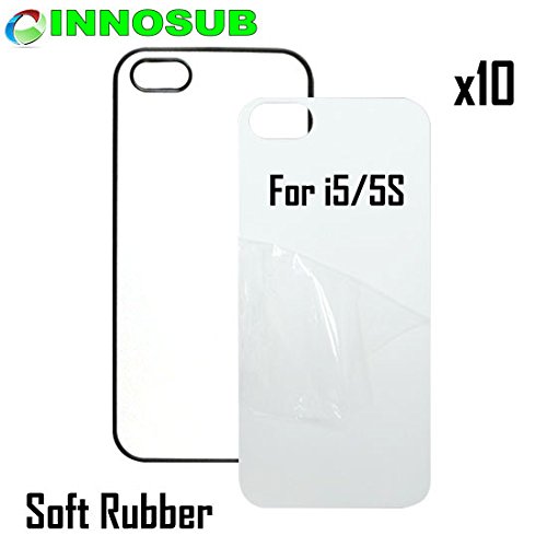 10 x Apple iPhone 5/5S-Rubber-black - blank dye case + inserts for dye Sublimation phone cover / blank Printable case, Made by INNOSUBTM USA