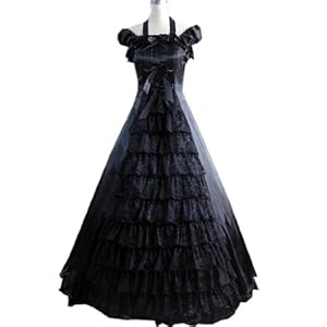 Women Short Sleeves Bowknot Floor-length Ruffles Fancy Dress X-large,black