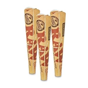 18 RAW Classic Rolling Paper Cones Natural Hemp - 3 packs of 6 cones