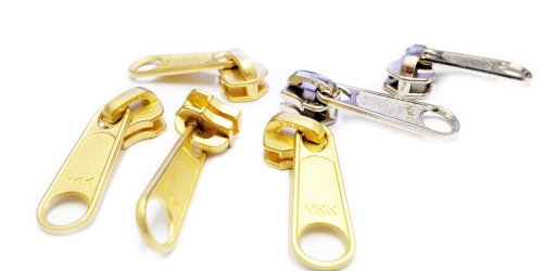 Vintage Zipper Repair Solution YKK #5 Long Pull Slider 4pcs Brass and 2pcs Aluminum (6 Sliders/pack)
