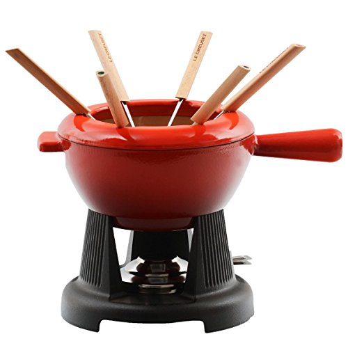 Le Creuset Enameled Cast Iron Cheese Fondue Set, 2-Quart, Cherry