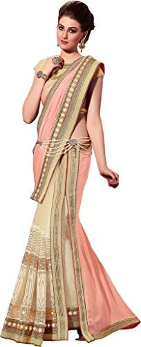 Vipul Indian, Pakistani &amp; Bollywood Designer Chiffon Beige Orange Embroidred Saree