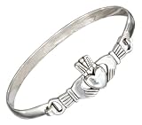 Sterling Silver Antiqued Claddagh Bangle Bracelet with Latch Hook Closure