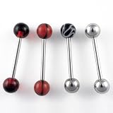 5 Pack-14G Surgical Steel Tongue Barbells: 3 Red/Black-1 Steel-1 Retainer-in Hinged Gift Box