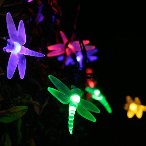 Solar Garden Lights, 30 Multi Coloured Dragonfly LED Lights , 4.35m Length by Lights4fun top Garden Furniture product Solar Garden Lights, 30 Multi Coloured Dragonfly LED Lights , 4.35m Length by Lights4fun picture