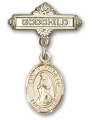 14K Gold Baby Badge with St. Juan Diego Charm and Godchild Badge Pin
