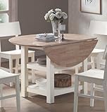 White & Natural Finish Dining Table with Drop Leaves