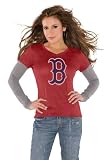 Boston Red Sox Red Women's Primary Logo Tri Blend Long Sleeve Layered T-Shirt- by Alyssa Milano