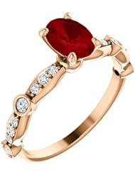 18K Rose Gold 7.00x5.00mm Oval Cut Ruby and Diamond Ring -- LIFETIME WARRANTY