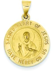 14K Yellow Gold Sacred Heart of Jesus Medal Pendant