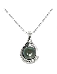 Tahitian Black Pearl Necklace with Diamonds in 14K White Gold (9-10mm)