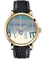 SPRAWL Aanalog Fashion Series Gold Ladies Watches of Genuine Black Leather Strap,Unique Wrist Watch for Women Girls Designed with pink rose