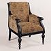 Salzburg "Umber Black rub-through" Scroll Back Accent Chair w/Antique Tapestry Fabric