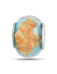 Light Blue And Gold Foil Glass Bead In Sterling Silver