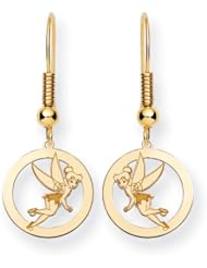 Disney Yellow Gold Circle Tinker Bell Fishhook Earrings