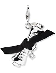 Sterling Silver 3 D CZ Ribboned Diploma with Lobster Clasp Charm
