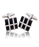Modern Cross Silver Checkbox Cufflinks , BLACK