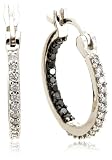 Sterling Silver Black and White Diamond Hoop Earrings (3/4 cttw)