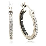 Sterling Silver Black and White Diamond Hoop Earrings (3 4 cttw)
