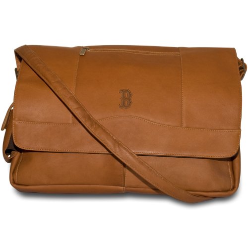 MLB Boston Red Sox Tan Leather Laptop Messenger Bag