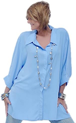 Women Plus Size Classic Shirt, Generously Cut for Full Figured Women, 3/4 Sleeve (30/32, Light Pink | Tea Rose) (30/32, Sky Blue)