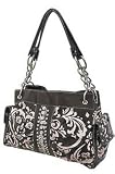 Brown Pink Damask Rhinestone Satchel Bag Purse Handbag