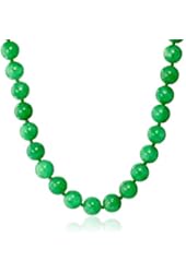 14k Yellow Gold 10mm Green Jade Strand Necklace, 18"