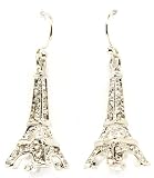 France Eiffel Tower 3d Crystal Charm Dangle Earrings Silver Tone with Crystals!