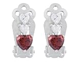 Platinum Plated Sterling Silver Red and White Cubic Zirconia 3-Heart Earrings