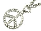 Silver Crystal Peace Mark Toggle Necklace Jewelry
