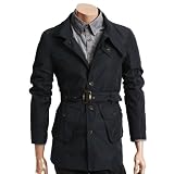 DOUBLJU Mens Casual Pocket Point Half Trench Coat (GJ16)
