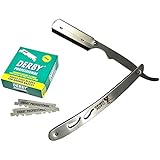 Classic Samurai CS-102 Stainless Steel Professional Barber Straight Edge Razor with 100 Count Derby Single Edge Razor Blades